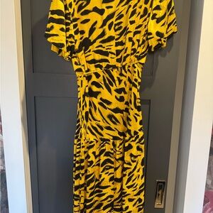 Yellow and Black Satin Animal Print Dress